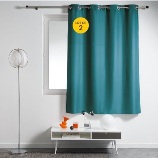 Lot de 2 rideaux spécial petites fenêtres 140 x 180 cm Essentiel Bleu pétrole