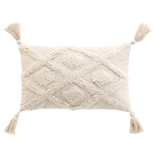 Coussin dehous. compr. pompons 30 x 50 cm coton/polyester tufte inca Sans