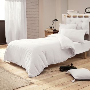 Pack Parure de couette 140x200 cm + Drap housse 90x190 + 1 taie Gaze de coton Bio Blanc