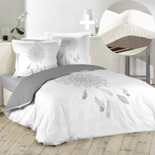 Ensemble housse de couette 220x240 cm rêveline + drap housse 140x190 Blanc