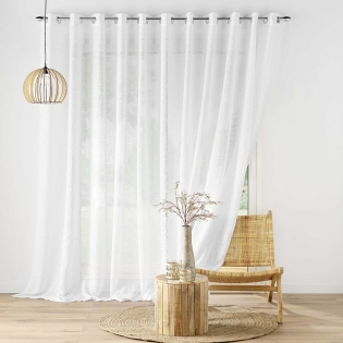 Voilage pour baie vitrée 400 x 240 cm effet lin tisse haltona Blanc