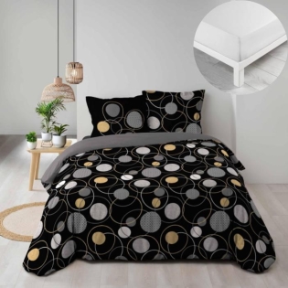 Pack parure de couette 240 x 220 cm Milor + drap housse 140 x 190 x 30 cm Blanc