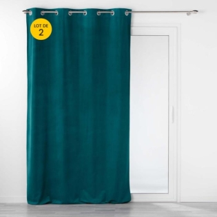 Lot de 2 Rideaux tamisant à oeillets 140 x 260 cm velours relief Velouriane Pétrole