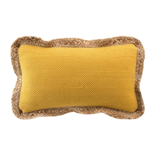 Coussin déhousssable passepoil 30 x 50 cm polycoton +jute Akina Ocre