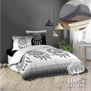 Pack housse de couette 220x240 cm Attrape reves + drap housse 140x190 Gris