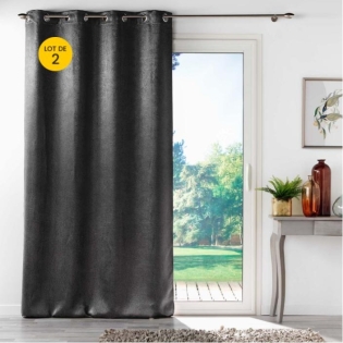 Lot de 2 rideaux 100% occultant 135 x 240 cm velours frappé Anthéa Anthracite