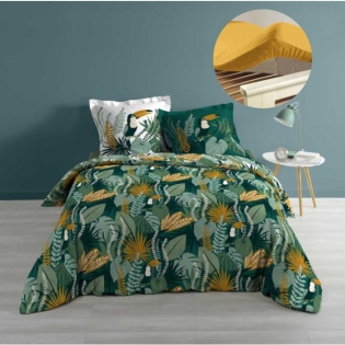 Pack housse de couette 220x240 cm Brazilia + drap housse 140x190 Jaune