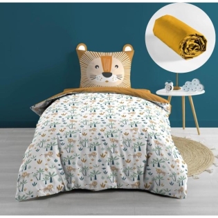 Pack housse de couette enfant Loumba 140 x 200 cm + drap housse Curry