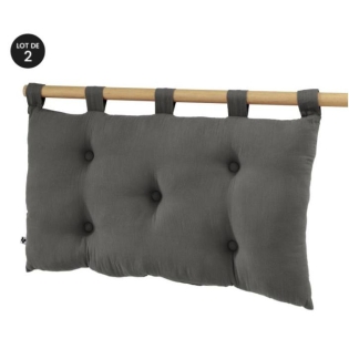 Lot de 2 Têtes de lit 5 boutons avec passants – 50 x 80 cm – Gaze de coton Gaïa Anthracite