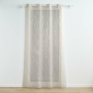 Voilage grande hauteur a oeillets 140 x 280 cm voile sablé brodé Galactee Taupe