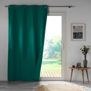 Rideau a oeillets double face 140 x 260 cm 100% occultant/satiné Obscure Emeraude