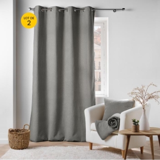 Lot de 2 Rideaux tamisant a oeillets 140 x 240 cm bouclette Wooly Gris