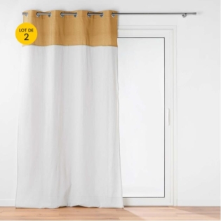Lot de 2 rideaux a oeillets 140 x 240 cm polycoton + haut en jute Janara Ocre
