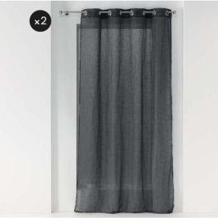 Lot de 2 Voilages  a oeillets 140 x 240 cm effet lin tissé Zazy Anthracite