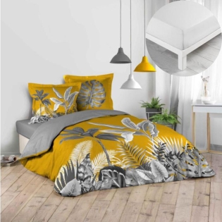 Pack parure de couette 240 x 220 cm Isibelle + drap housse 140 x 190 x 30 Blanc