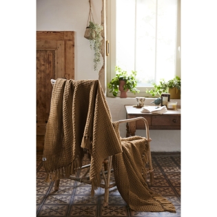 Plaid à franges 130 x 160 cm  bouteille recyclé Gabin Camel