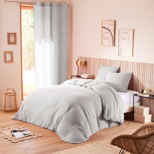 Pack Housse de couette 240 x 220 cm Gaze de coton + drap housse 140x190 Perle