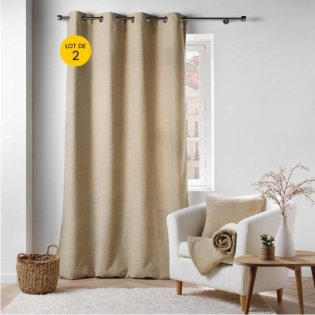 Lot de 2 Rideaux tamisant a oeillets 140 x 240 cm bouclette Wooly Beige