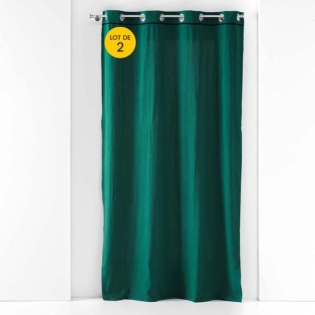 Lot de 2 rideaux à oeillets 140 x 240 cm Coton lavé Linette Emeraude