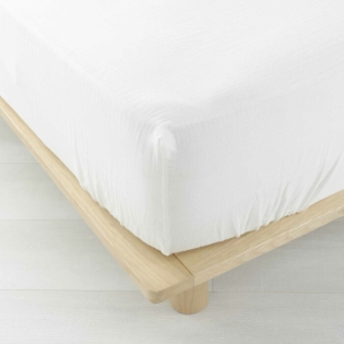 Drap housse 2 personnes 140 x 190 cm double gaze coton 57 fils Angelia Blanc