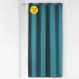 Lot de 2 Rideaux unis oeillets metal 140 x 260 cm polyester uni Essentiel Pétrole