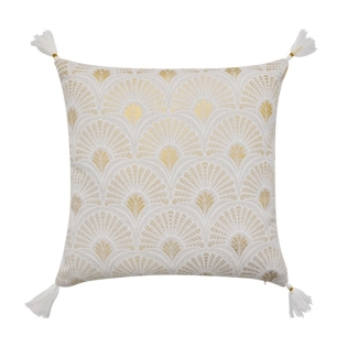 Coussin déhoussable avec pompons 45 x 45 cm – Polycoton imprimé métallisé Layoa