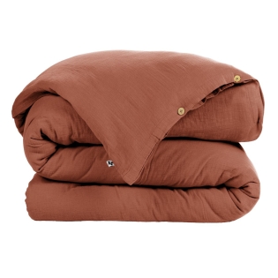 Housse de couette 1 pers 140 x 200 cm double gaze de coton Gaïa Brique