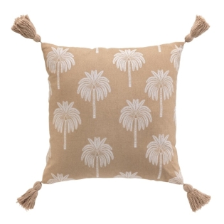 Coussin dehous. compr. pompons 40 x 40 cm coton imprime oasia des. place Sans
