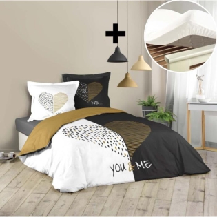 Pack parure de couette 220x240 cm Miu + drap housse 140x190 Blanc