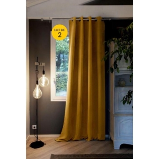 Lot de 2 Rideaux luxe occultant + isolant phonique polaire L140 x H260 cm Inuit Moutarde