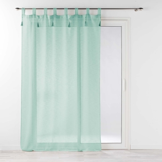 Voilage à passants + pompons 140 x 240 cm polyester effet lin Dalila Sauge