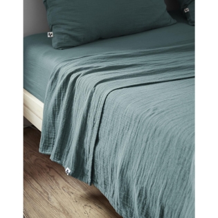 Drap plat 270 x 300 cm Double gaze de coton luxe Gaïa Bleu canard