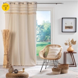 Lot de 2 Rideaux  tamisant en coton 140 x 240 cm Atlas naturel