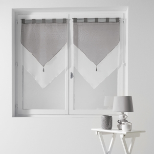 Paire pompon passants 2 x 60 x 90 cm voile bicolore duo Blanc/Gris
