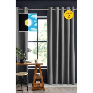 Lot de 2 Rideaux 100% occultant luxe 140 x 260 cm Obscure Anthracite