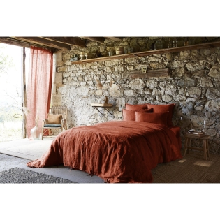Housse de couette 260 x 240 cm Lin lavé français luxe Soline Orange