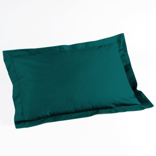Taie d'oreiller volant plat 50 x 70 cm uni 57 fils lina  +point bourdon Petrole