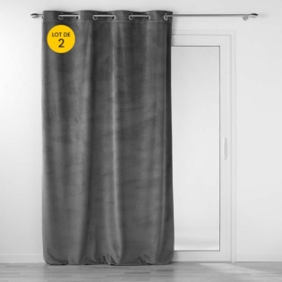 Lot de 2 Rideaux tamisant à oeillets 140 x 260 cm velours relief Velouriane Gris