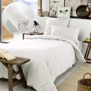 Pack Housse de couette chaude en flanelle 140 x 200 cm + drap housse 90x190  Blanc