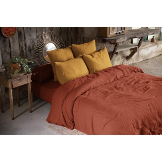 Housse de couette double gaze de coton 240x220 cm 2 taies Terracotta/Safran