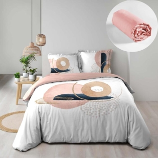 Pack parure de couette 260 x 240 cm Novaline + drap housse 140 x 190 cm Beige