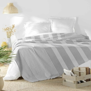 Couvre lit 2 personnes 240 x 260 cm coton/polyester tisse adele Gris