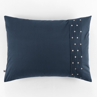 Taie d'oreille brodée 100% coton luxe 57 fils 50 x 70 cm Agathe Bleu foncé