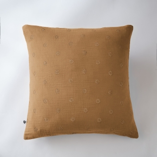 Taie d'oreiller brodée en gaze de coton 60 x 60 cm Gaïa Boho Camel