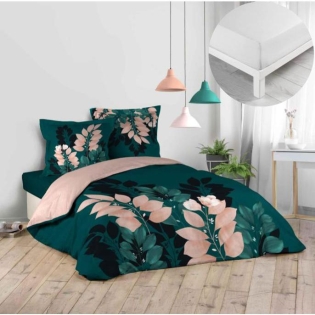 Pack parure de couette 240 x 220 cm Belline + drap housse 140 x 190 x 30 Blanc