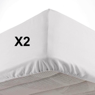 Lot de 2 Draps housse bonnet 30 cm 2 personnes 140 x 190 cm microfibre Oscar Blanc