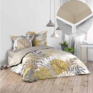 Pack parure de couette 240 x 220 cm Mogador + drap housse 140 x 190 x 30 Beige