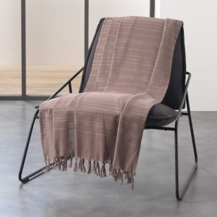 Jeté de canapé a franges 220 x 240 cm 100% coton tissé lilia Taupe