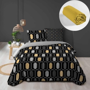 Pack housse de couette 220x240 cm Calidor + drap housse 140x190x30 Ocre