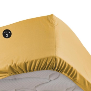 Lot de 2 Draps housse King size Jaune 180 x 200 cm en percale bonnet 30 cm